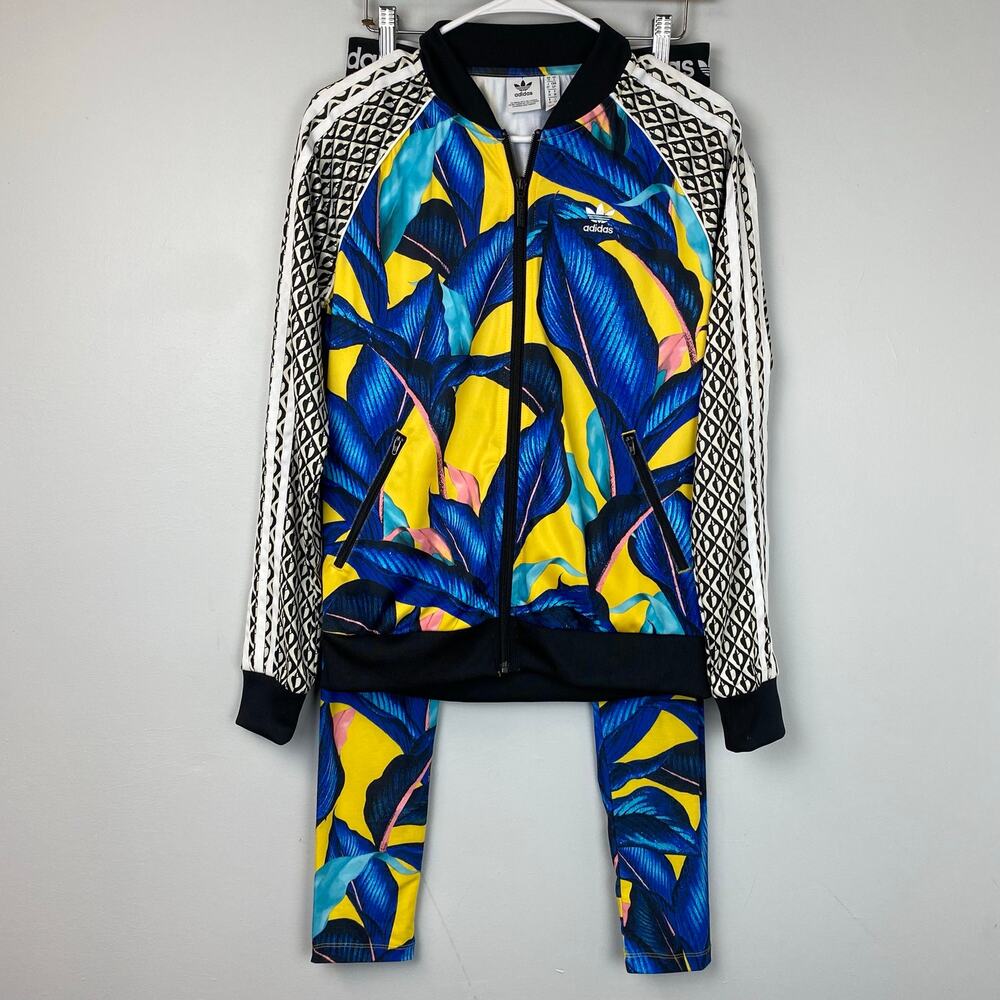 Adidas x Farm Leaf Brazil Floral Blue & Yellow Track Jacket Small
